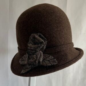 Chic Brown Wool Cloche Hat with Floral Detail